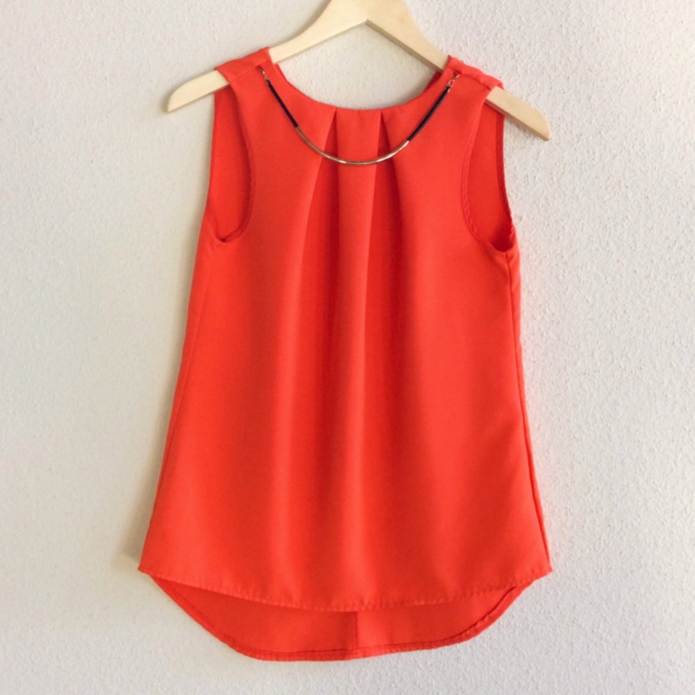 Bright Orange Blouse w Removable Necklace - Picture 6 of 8